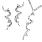 Silver CZ Corkscrew Ear Pin Earrings with Matching Pendant Necklace