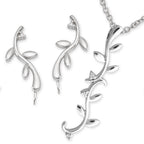 Silver Vine CZ Silver Ear Pin Earrings with Matching Pendant Necklace