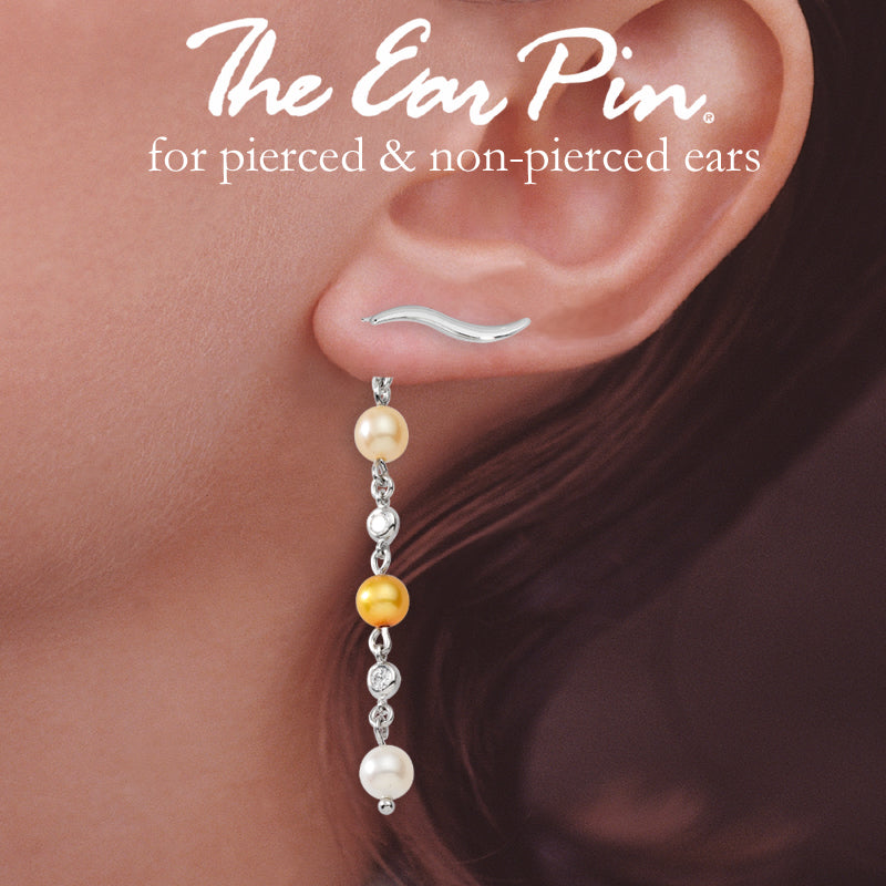 Polished Silver Ear Pin Earrings with CZ Enhance*her Earrings                                                       Earring