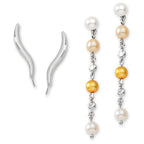 Cubic Zirconia Ear Climber Earrings - Classic Pearl Cubic Zirconia Interchangeable Enhancers - Ear Pin - Silver