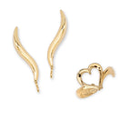 Gold Over Silver Ear Climber Earrings - Classic with Heart - Ear Pin