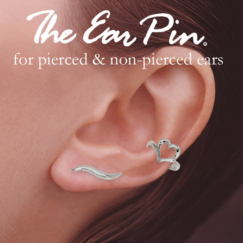 Silver Ear Climber Earrings - Classic with Heart - Ear Pin - Sterling Silver