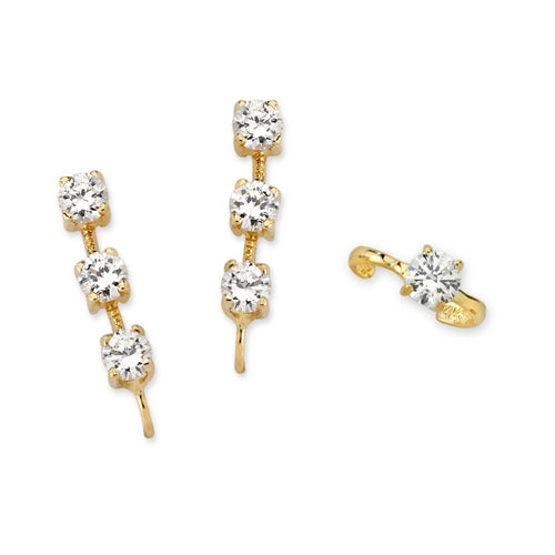 CZ Ear Pin Earrings with CZ Earcuff