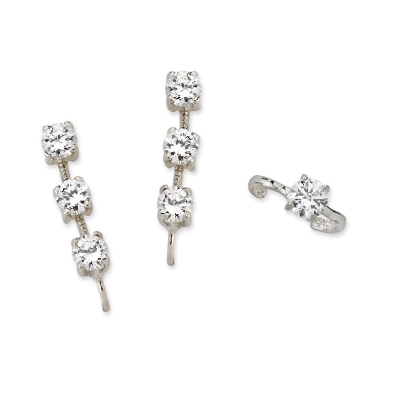 CZ Ear Pin Earrings with CZ Earcuff
