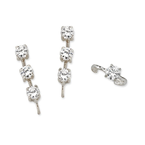 CZ Ear Pin Earrings with CZ Earcuff