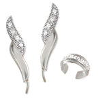 Pave CZ Silver Ear Pin Earrings with Pave CZ Earcuff 