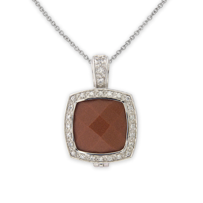 Goldstone and CZ Pendant in Sterling Silver