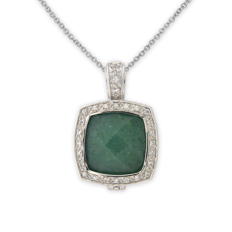 Green Aventurine and CZ Pendant in Sterling Silver