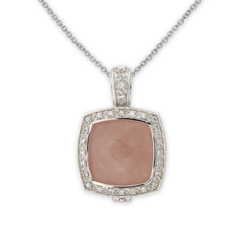Pink Quartz and CZ Pendant in Sterling Silver