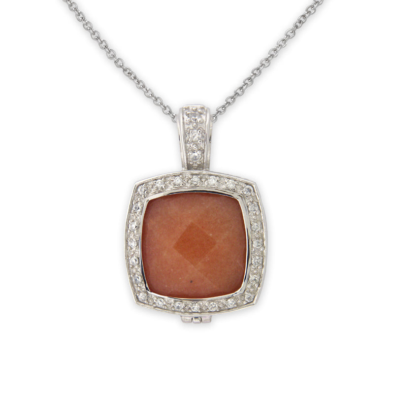Red Aventurine and CZ Pendant in Sterling Silver