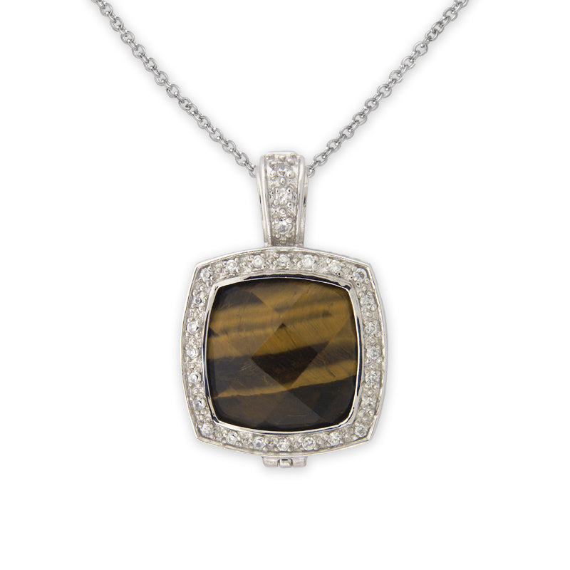 Tiger Eye and CZ Pendant in Sterling Silver