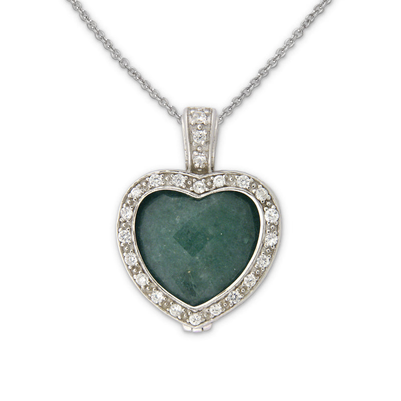 Green Aventurine and CZ Pendant in Sterling Silver