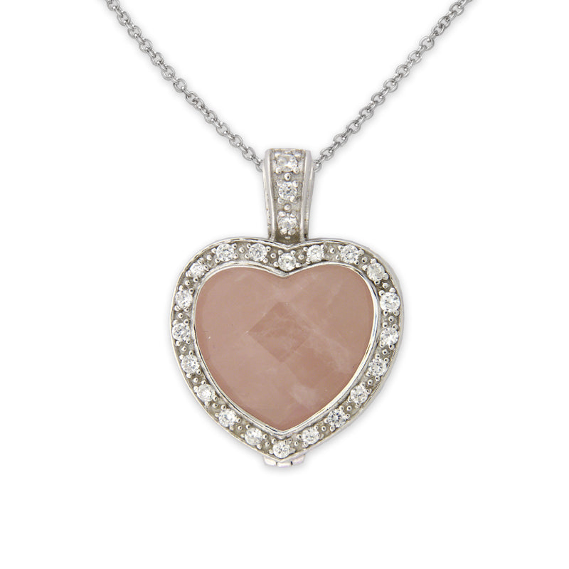 Pink Quartz and CZ Pendant in Sterling Silver