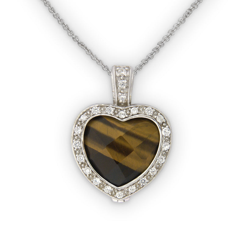 Tiger Eye and CZ Pendant in Sterling Silver