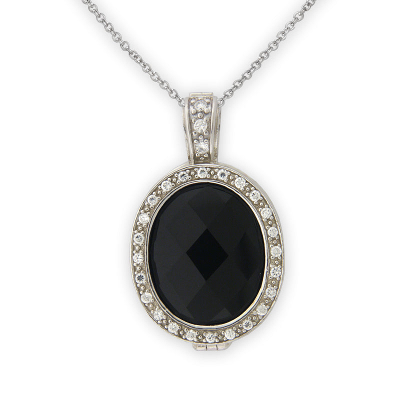 Black Onyx and CZ Pendant in Sterling Silver