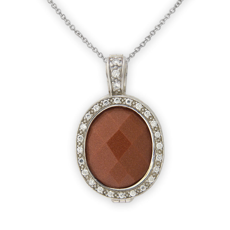 Goldstone and CZ Pendant in Sterling Silver