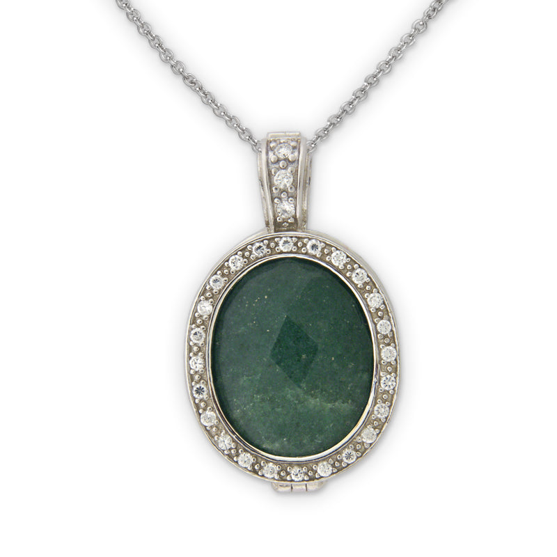 Green Aventurine and CZ Pendant in Sterling Silver