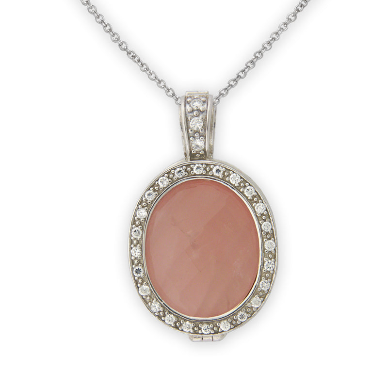 Pink Quartz and CZ Pendant in Sterling Silver