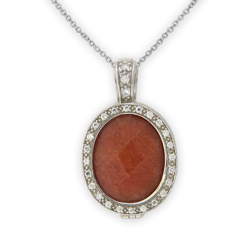 Red Aventurine and CZ Pendant in Sterling Silver
