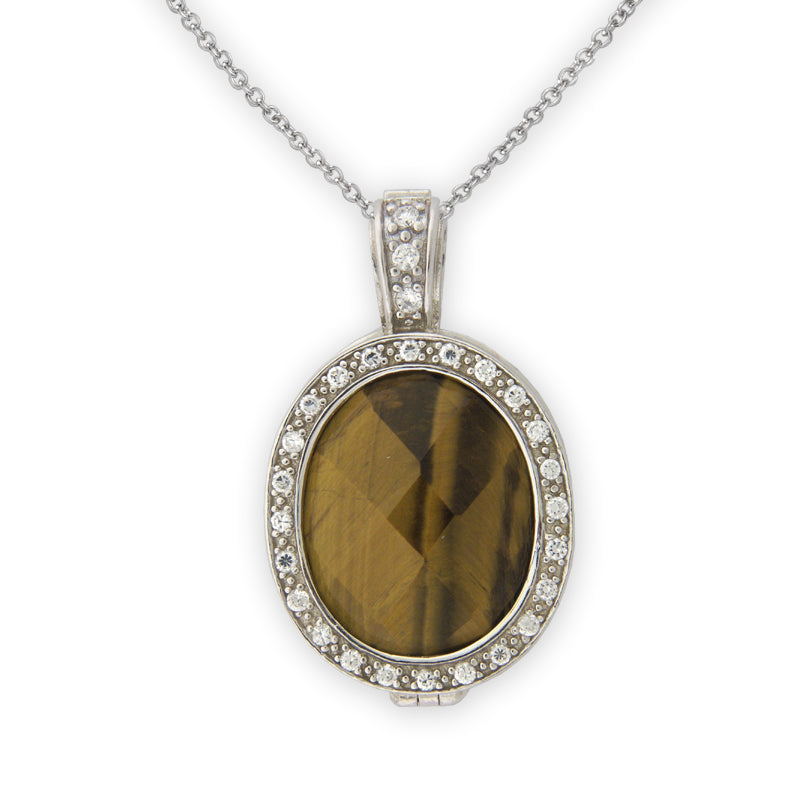 Tiger Eye and CZ Pendant in Sterling Silver
