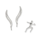 Silver Classic Ear Pin Earrings with Single Human Earcuff Earring