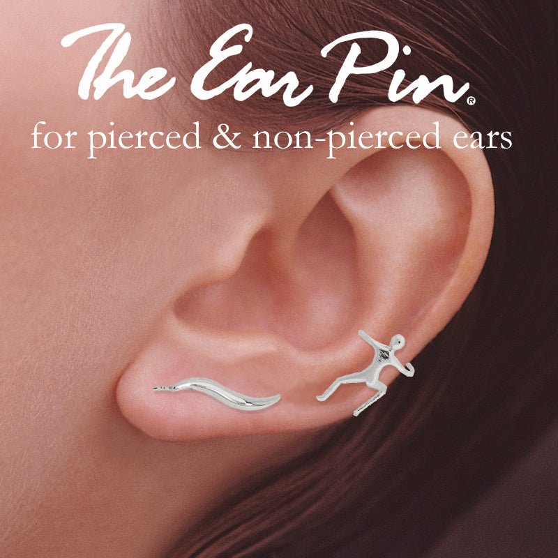 Silver Classic Ear Pin Earrings with Single Human Earcuff Earring