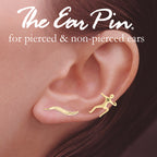18k Gold Over Silver Classic Ear Pin Earrings with Single Human Earcuff Earring