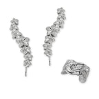 Silver Plumeria Ear Pin Earrings with Leaf Earcuff Earring