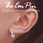 Diamond Ear Climber Earrings - Classic Polished with Diamond Cut Hoop Earring - Ear Pin - Silver