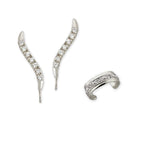 CZ Classic Silver Ear Pin Earrings with CZ Silver Earcuff Earring