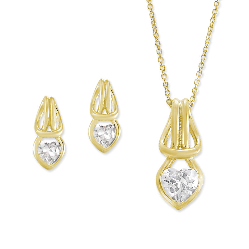  Love Knot Pendant Earring Set Heartshape Cubic Zirconia Larkhead 18k Gold over Silver
