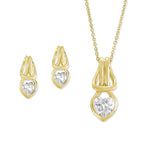 Love Knot Pendant Earring Set Heartshape Cubic Zirconia Larkhead 18k Gold over Silver