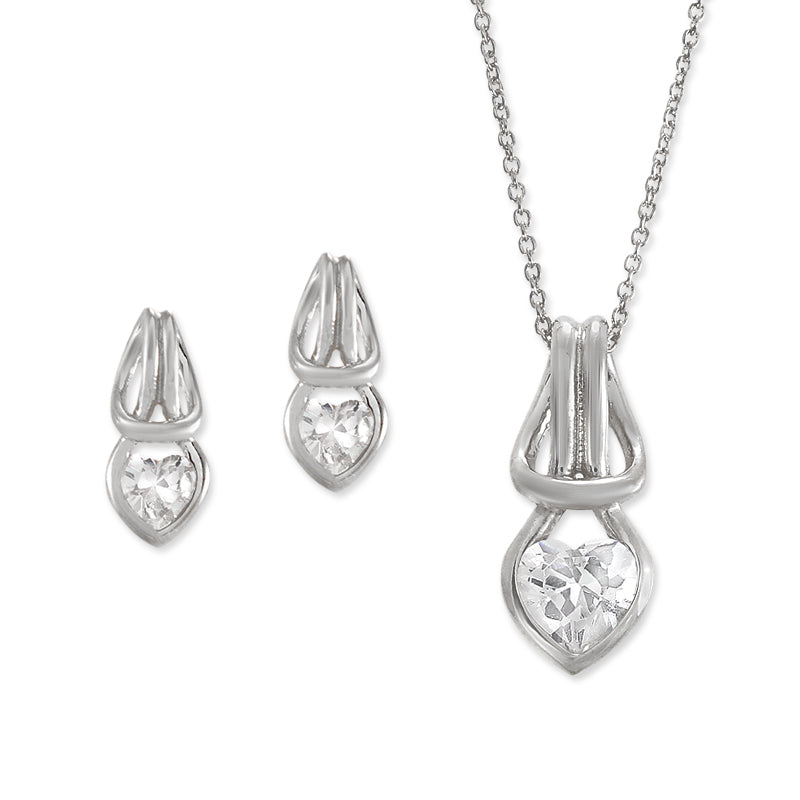  Love Knot Pendant Earring Set Heartshape Cubic Zirconia Larkhead Sterling Silver