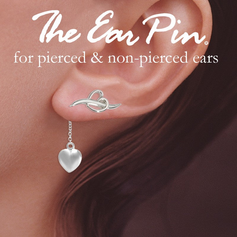 Silver Ear Climber Earrings - Heart with Heart Interchangeable Enhancers - Ear Pin