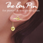 Gold Ear Climber Earrings - Heart with Heart Interchangeable Enhancers - Ear Pin - Sterling Silver