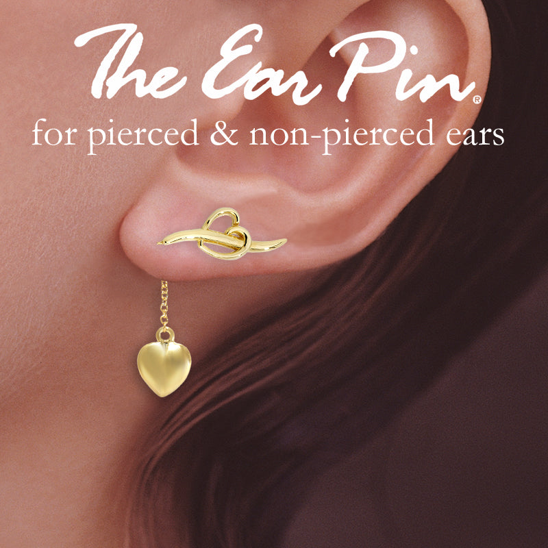Gold Ear Climber Earrings - Heart with Heart Interchangeable Enhancers - Ear Pin - Sterling Silver