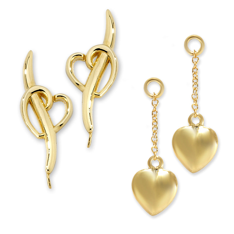 Heart Silver Ear Pin Earrings with Heart Enhance*hers Earrings