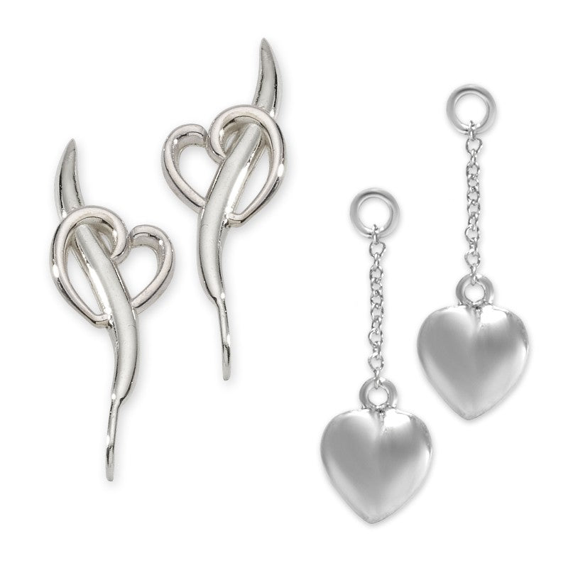 Heart Silver Ear Pin Earrings with Heart Enhance*hers Earrings