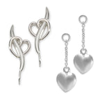 Heart Silver Ear Pin Earrings with Heart Enhance*hers Earrings