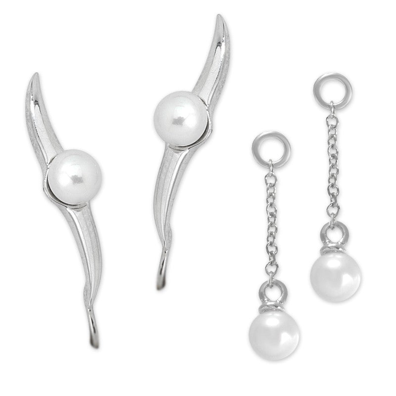 White Freshwater Pearl Ear Pin Earrings with Interchangeable Enhancers