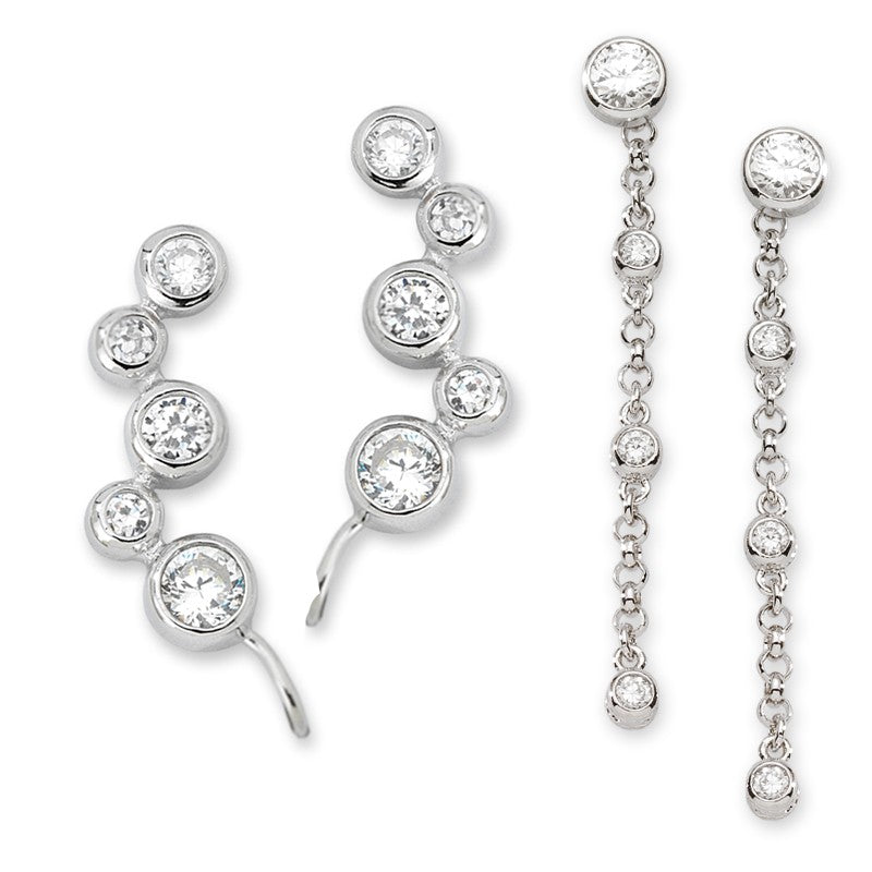 Bubble CZ Silver Ear Pin Earrings with CZ Bezel Enhance*hers Earrings