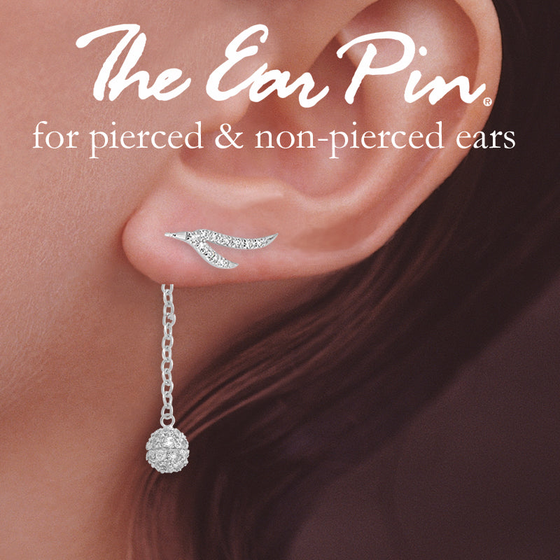 CZ Branches Silver Ear Pin Earrings with CZ Disco Bead Enhancers Earrings