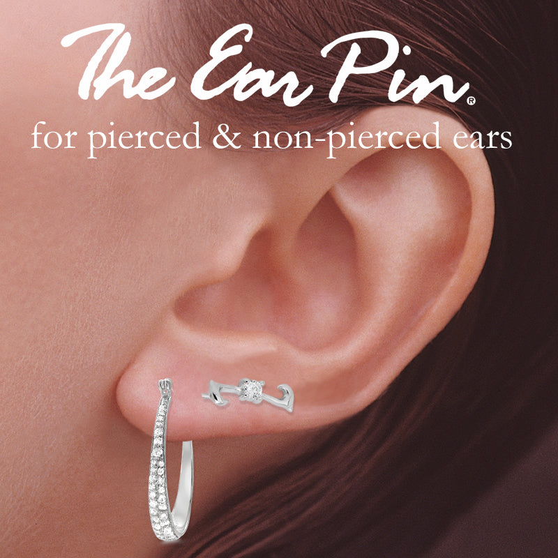 CZ Ear Pin Earrings with CZ Tapered Hoop Earrings