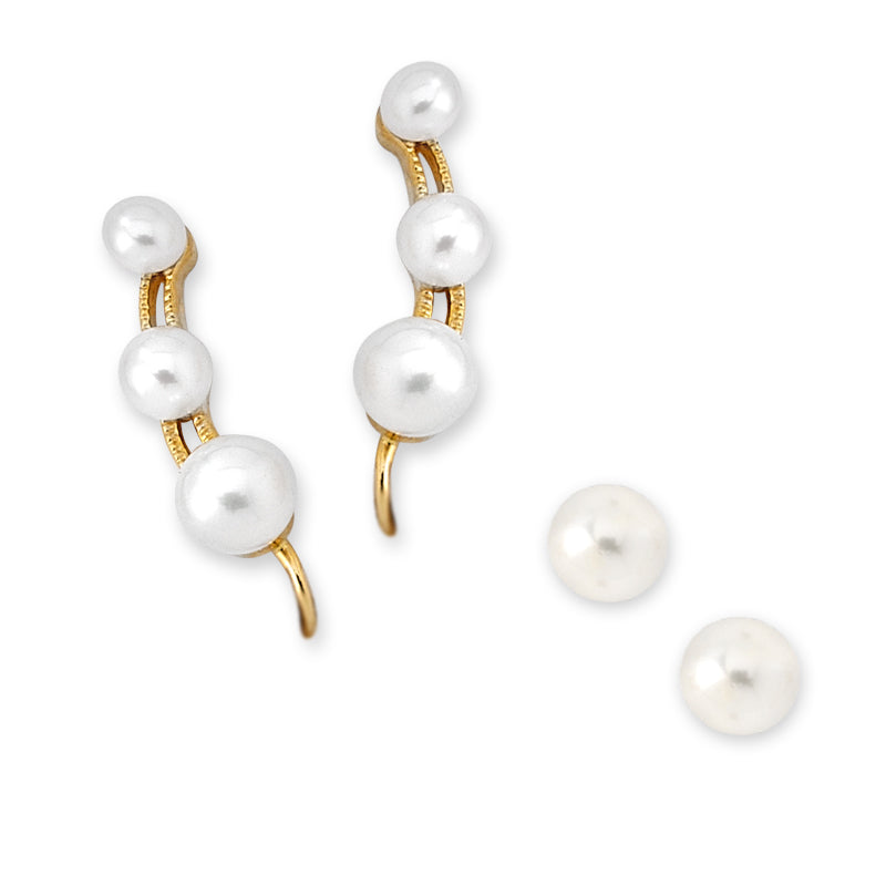GoldoverSilver 3-in-1 Pearl Ear Pin Earrings with Pearl Stud Earrings