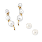 GoldoverSilver 3-in-1 Pearl Ear Pin Earrings with Pearl Stud Earrings