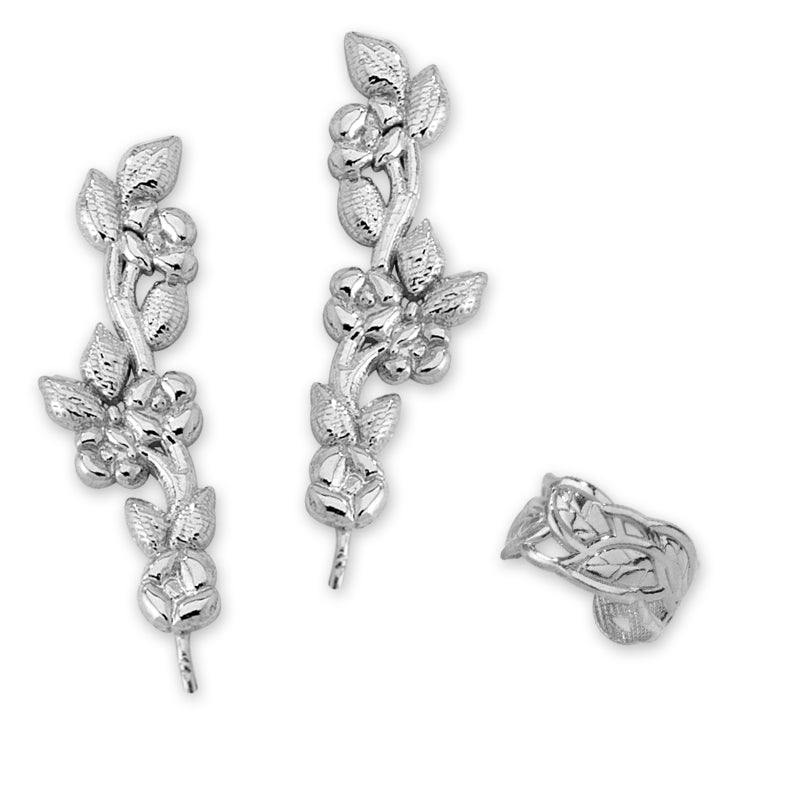 Floral Vine Ear Pin Earrings and Leaf Earcuff Earring
