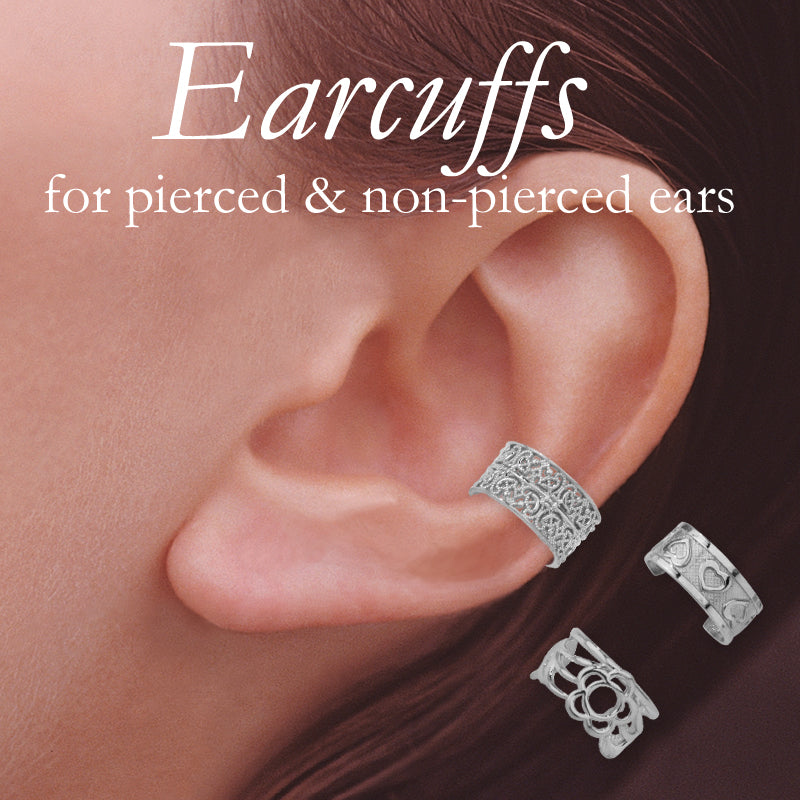 Sterling Silver Filigree-Flower-Hearts Set of 3 Earcuff Earrings