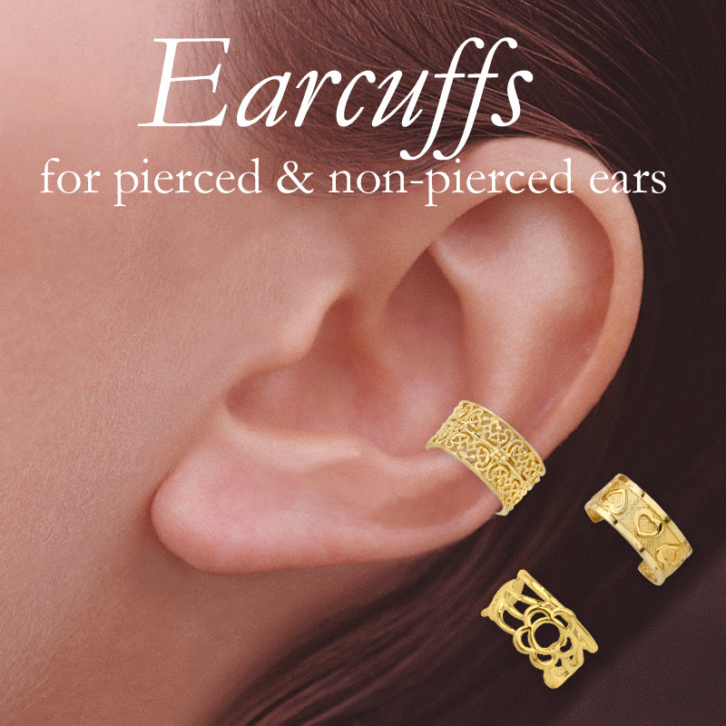 18k Gold Over Silver Filigree-Flower-Hearts Set of 3 Earcuff Earrings