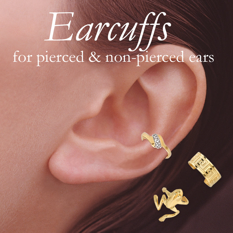 18k Gold Over Silver Greek Key- Cubic Zirconia- Frog Set of 3 Earcuff Earrings