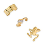 Gold Over Silver Set of 3 Earcuff Earrings Greek Key CZ Frog